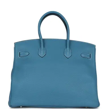 HERMÈS Pre-owned Hermes Birkin 35 Blue Jean Togo Palladium Hardware | Thumbnail 4 HERMÈS Pre-owned Hermes Birkin 35 Blue Jean Togo Palladium Hardware | Thumbnail 4