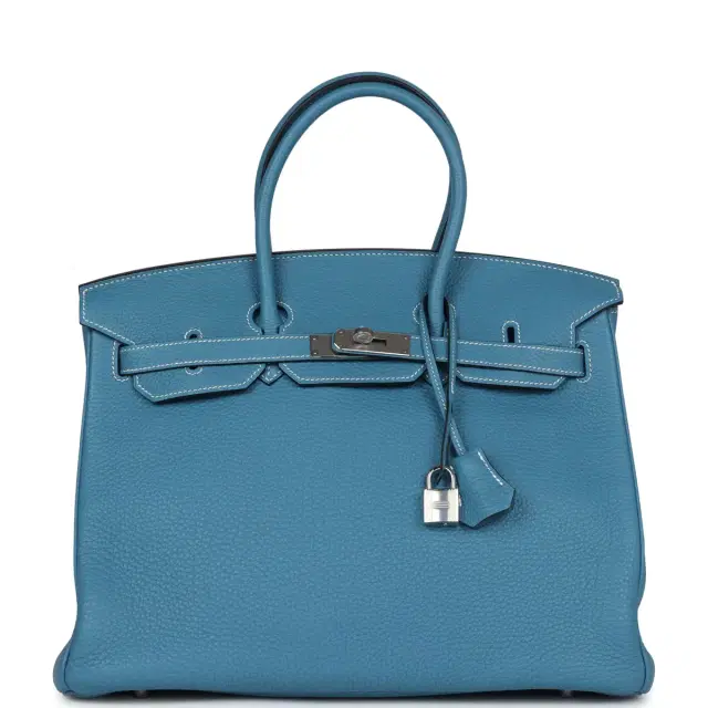 hermes Pre-owned Hermes Birkin 35 Blue Jean Togo Palladium Hardware