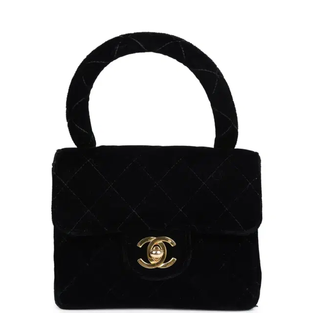 Chanel Vintage Chanel Micro Kelly Child Flap Bag Black Velvet Gold Hardware