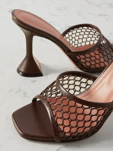 Amina Muaddi Lupita Fishnet And Leather Mules | Thumbnail 4 Amina Muaddi Lupita Fishnet And Leather Mules | Thumbnail 4