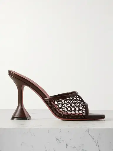 Amina Muaddi Lupita Fishnet And Leather Mules | Thumbnail 1 Amina Muaddi Lupita Fishnet And Leather Mules | Thumbnail 1