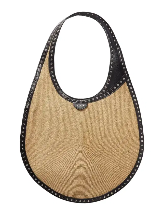 One Piece Medium Embellished Leather-trimmed Raffia Shoulder Bag