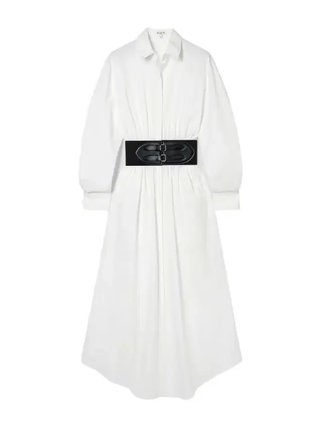 Belted Leather-trimmed Cotton-poplin Midi Shirt Dress