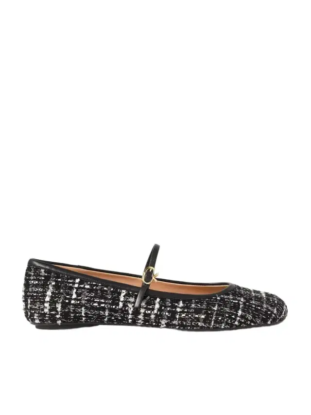 Carla Leather-trimmed Tweed Mary Jane Ballet Flats