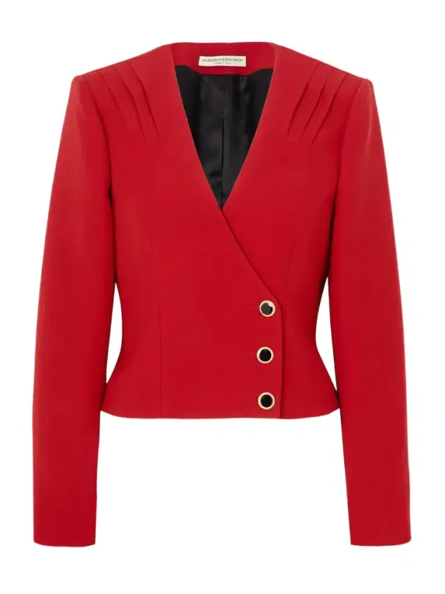 Cropped Pleated Wool Grain De Poudre Jacket