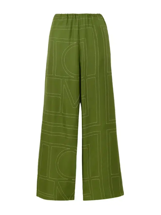 Embroidered Silk-twill Wide-leg Pants