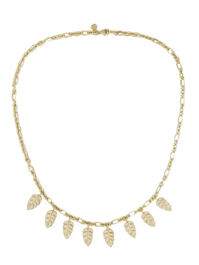Leaf 14-karat Gold Diamond Necklace