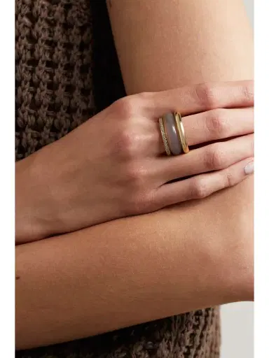 By Pariah + Net Sustain The Albert, Essential And Triple Eternity Set Of Three 9-karat Recycled Gold, Agate And Laboratory-grown Diamond Rings | Thumbnail 2
