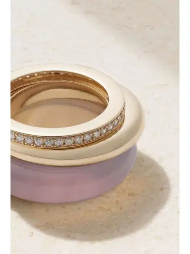 By Pariah + Net Sustain The Albert, Essential And Triple Eternity Set Of Three 9-karat Recycled Gold, Agate And Laboratory-grown Diamond Rings | Thumbnail 3