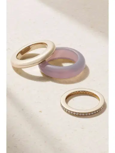 By Pariah + Net Sustain The Albert, Essential And Triple Eternity Set Of Three 9-karat Recycled Gold, Agate And Laboratory-grown Diamond Rings | Thumbnail 4
