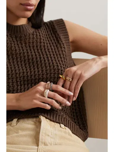 By Pariah + Net Sustain The Albert, Essential And Triple Eternity Set Of Three 9-karat Recycled Gold, Agate And Laboratory-grown Diamond Rings | Thumbnail 5