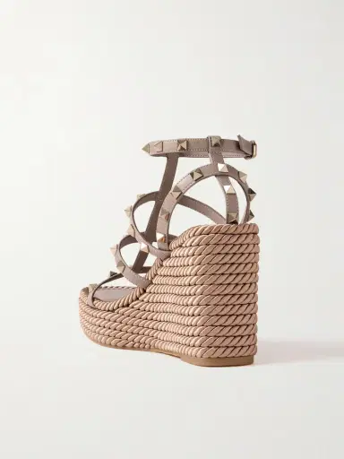 Valentino Garavani Rockstud Torchon 105 Leather Espadrille Wedge Sandals | Thumbnail 3