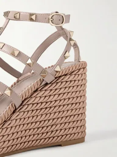 Valentino Garavani Rockstud Torchon 105 Leather Espadrille Wedge Sandals | Thumbnail 4