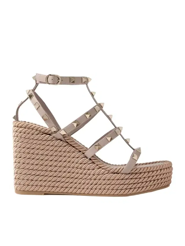 Rockstud Torchon 105 Leather Espadrille Wedge Sandals