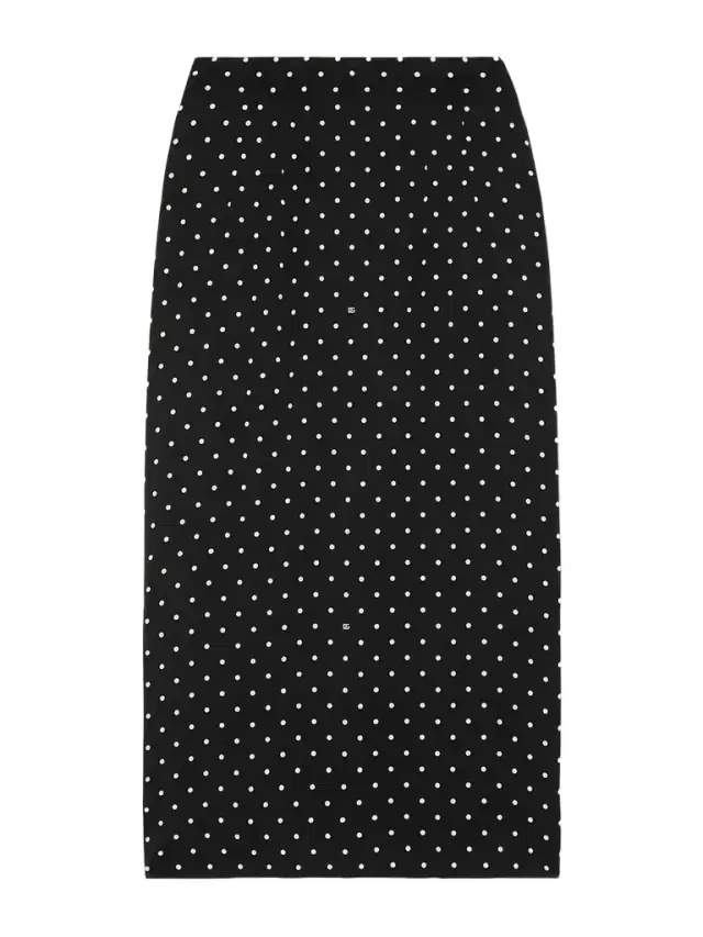 Printed Polka-dot Stretch-silk Midi Skirt