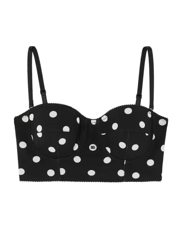 Printed Polka-dot Mesh Bustier Top