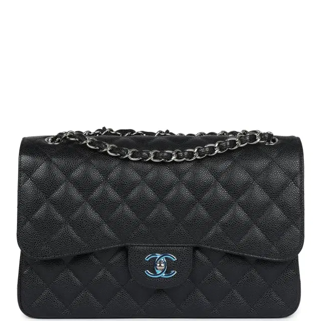 Chanel Jumbo Classic Double Flap Bag Black Caviar Silver Hardware Chanel Jumbo Classic Double Flap Bag Black Caviar Silver Hardware
