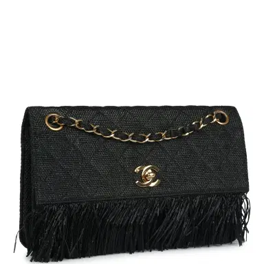 Chanel Vintage Chanel Quilted Fringe Single Flap Bag Black Raffia Gold Hardware | Thumbnail 2 Chanel Vintage Chanel Quilted Fringe Single Flap Bag Black Raffia Gold Hardware | Thumbnail 2