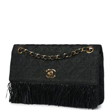 Chanel Vintage Chanel Quilted Fringe Single Flap Bag Black Raffia Gold Hardware | Thumbnail 3 Chanel Vintage Chanel Quilted Fringe Single Flap Bag Black Raffia Gold Hardware | Thumbnail 3
