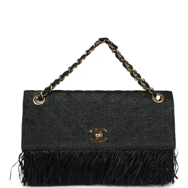 Chanel Vintage Chanel Quilted Fringe Single Flap Bag Black Raffia Gold Hardware | Thumbnail 7 Chanel Vintage Chanel Quilted Fringe Single Flap Bag Black Raffia Gold Hardware | Thumbnail 7