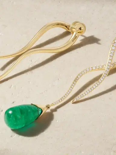 Ileana Makri 18-karat Gold, Emerald And Diamond Earrings | Thumbnail 3 Ileana Makri 18-karat Gold, Emerald And Diamond Earrings | Thumbnail 3
