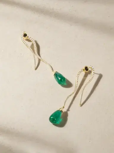 Ileana Makri 18-karat Gold, Emerald And Diamond Earrings | Thumbnail 1 Ileana Makri 18-karat Gold, Emerald And Diamond Earrings | Thumbnail 1