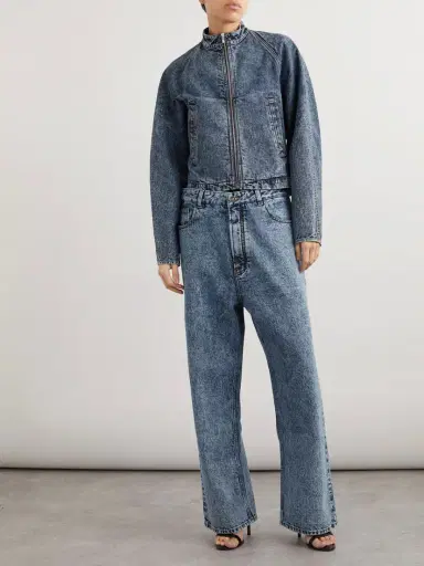 Alaïa Layered Jersey-trimmed Wide-leg Jeans | Thumbnail 2
