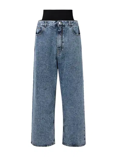 Alaïa Layered Jersey-trimmed Wide-leg Jeans | Thumbnail 1