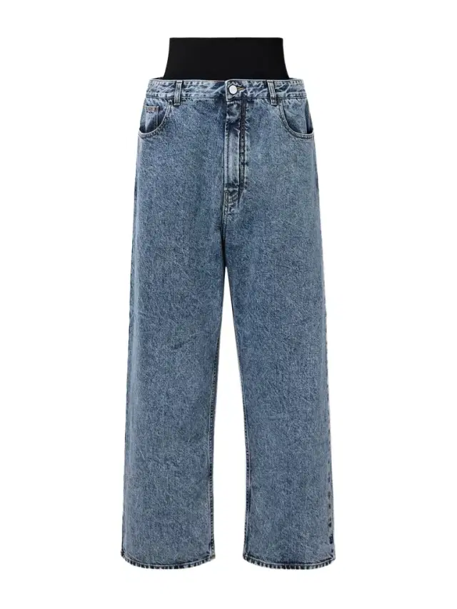 Layered Jersey-trimmed Wide-leg Jeans