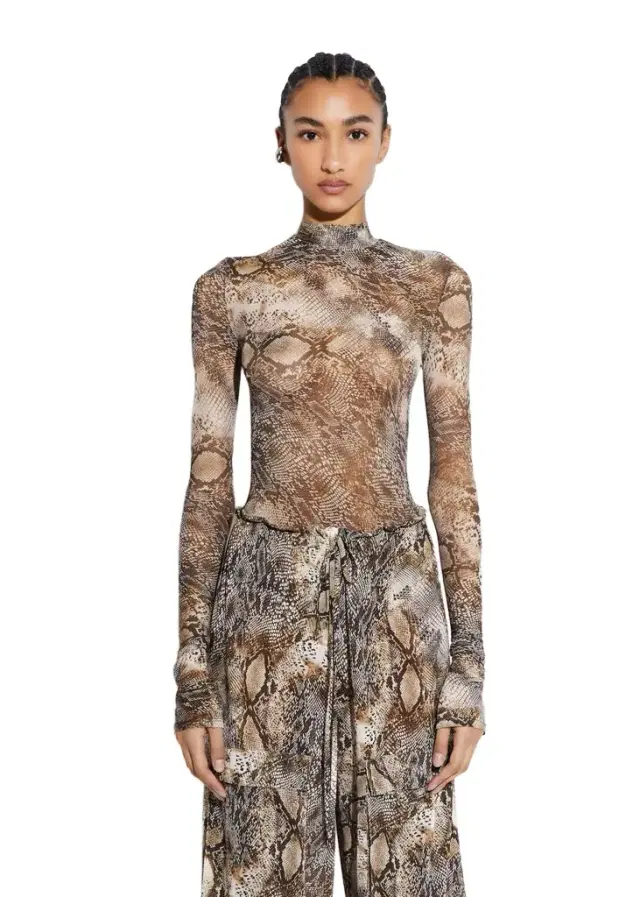 LAPOINTE Snake Mesh Mock Neck Bodysuit