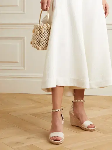 Valentino Garavani Rockstud 105 Textured-leather Espadrille Wedge Sandals | Thumbnail 2 Valentino Garavani Rockstud 105 Textured-leather Espadrille Wedge Sandals | Thumbnail 2
