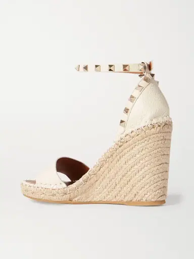 Valentino Garavani Rockstud 105 Textured-leather Espadrille Wedge Sandals | Thumbnail 3 Valentino Garavani Rockstud 105 Textured-leather Espadrille Wedge Sandals | Thumbnail 3