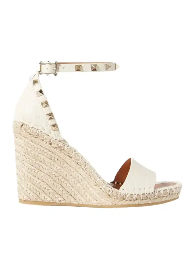 Rockstud 105 Textured-leather Espadrille Wedge Sandals