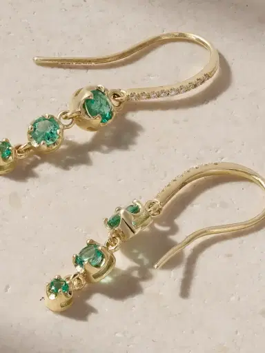 Jennifer Meyer 3 Graduated Illusion 18-karat Gold, Emerald And Diamond Earrings | Thumbnail 3 Jennifer Meyer 3 Graduated Illusion 18-karat Gold, Emerald And Diamond Earrings | Thumbnail 3