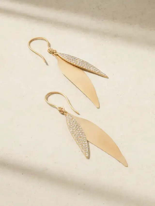 Ileana Makri Falling Leaves 18-karat Gold Diamond Earrings