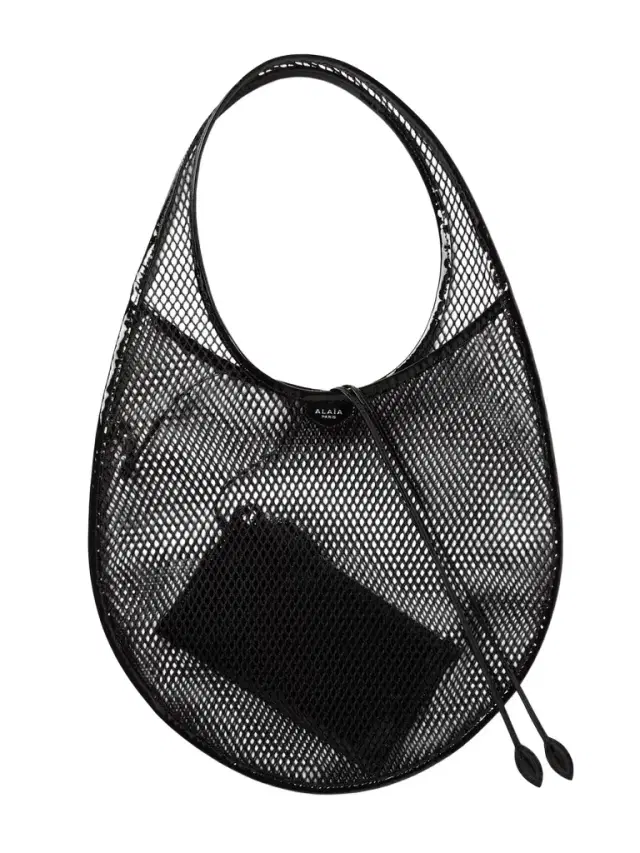 Patent-leather Trimmed Mesh Shoulder Bag