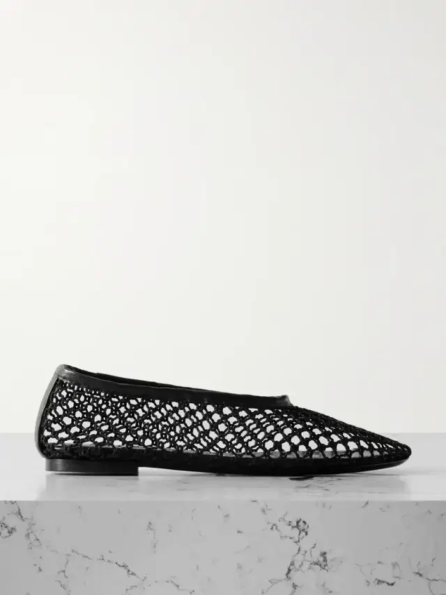 Alba Leather-trimmed Crochet Ballet Flats