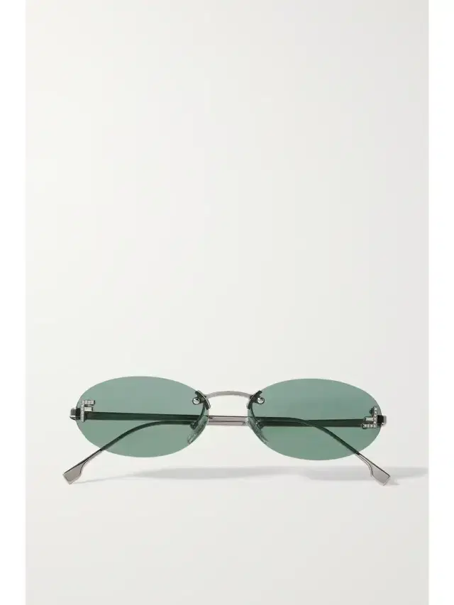 Oval-frame Crystal-embellished Silver-tone Sunglasses