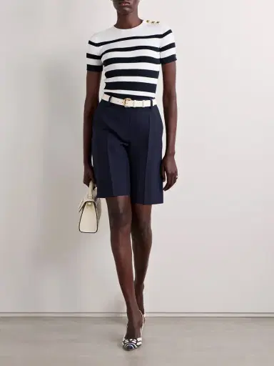 Valentino Garavani Embellished Striped Ribbed Cotton Sweater | Thumbnail 2