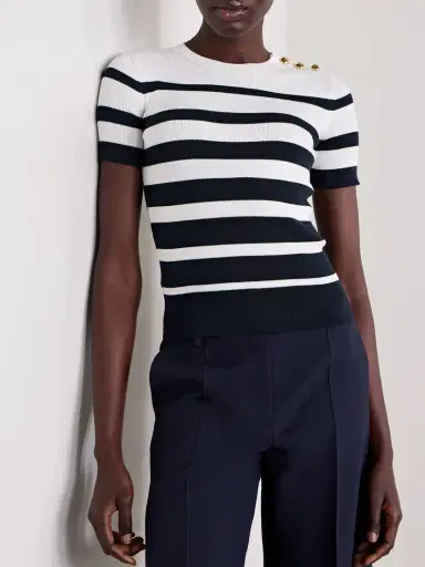 Valentino Garavani Embellished Striped Ribbed Cotton Sweater | Thumbnail 3