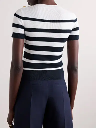 Valentino Garavani Embellished Striped Ribbed Cotton Sweater | Thumbnail 4