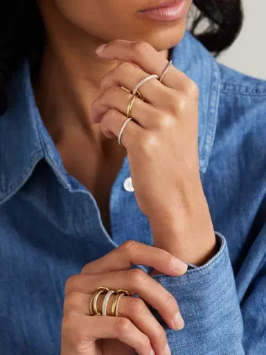 Spinelli Kilcollin Vega Set Of Four Sterling Silver And 18-karat Gold Diamond Rings | Thumbnail 4 Spinelli Kilcollin Vega Set Of Four Sterling Silver And 18-karat Gold Diamond Rings | Thumbnail 4
