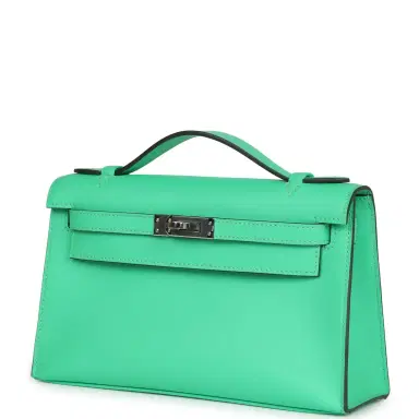 HERMÈS Hermes Kelly Pochette Vert Comics Swift Palladium Hardware | Thumbnail 3