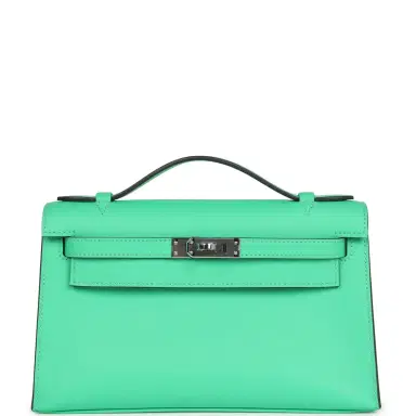 HERMÈS Hermes Kelly Pochette Vert Comics Swift Palladium Hardware | Thumbnail 1