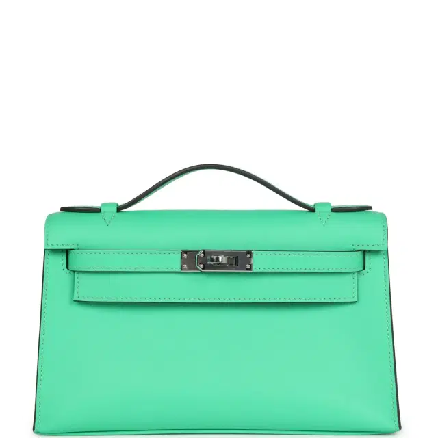 hermes Hermes Kelly Pochette Vert Comics Swift Palladium Hardware