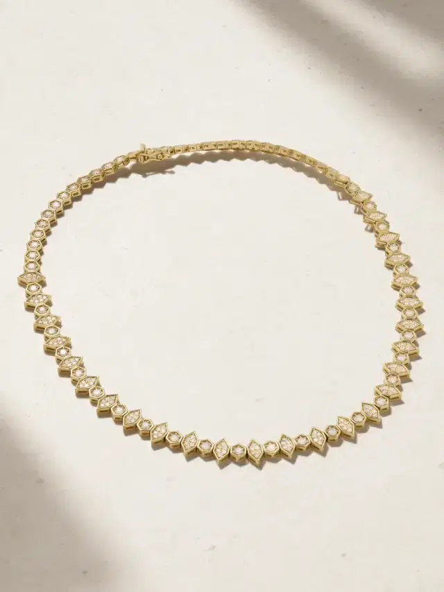 KOLOURS JEWELRY Hexagon Extra Large 18-karat Gold Diamond Necklace