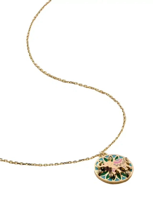 L’Atelier Nawbar Trunks Up Small 18-karat Gold, Diamond And Enamel Necklace