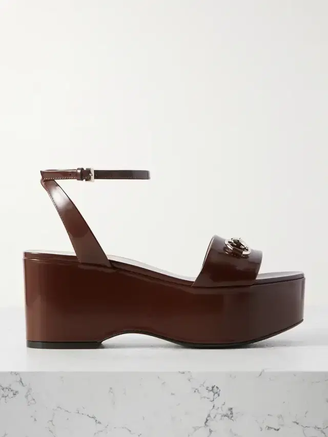 Lady Horsebit-embellished Patent-leather Platform Sandals