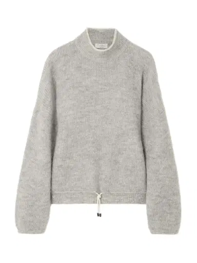 Brunello Cucinelli Tie-detailed Ribbed Mohair-blend Turtleneck Sweater | Thumbnail 1