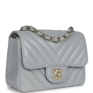 Chanel Chanel Mini Chevron Square Flap Bag Light Grey Lambskin Light Gold Hardware | Thumbnail 2